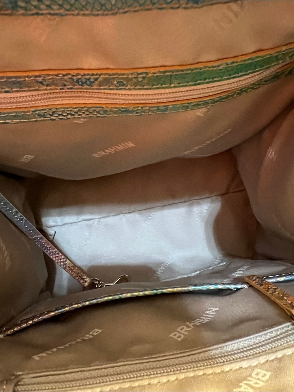 Brahmin Teal Multi Iridescent Python-Embossed Satchel with Matching Card Wallet - Picture 8 of 10